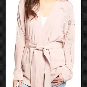 Plush Pink Flower Embroidered Kimono